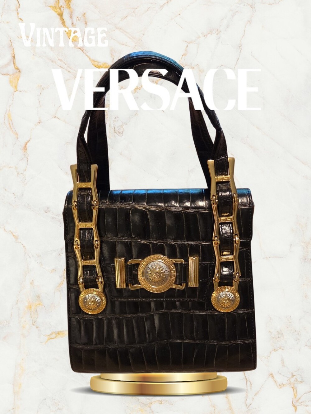 Vintage Versace Croc-embossed Satchel
